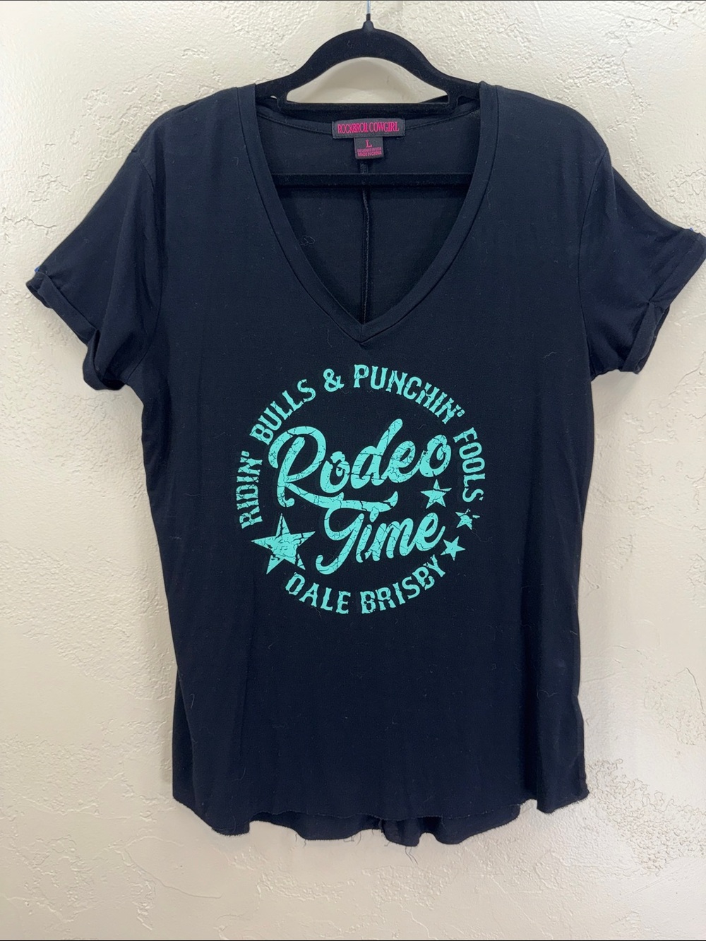 Blue Rodeo Time Graphic V-Neck Tee - Dale Brisby Ridin’ Bulls & Punchin’ Fools L